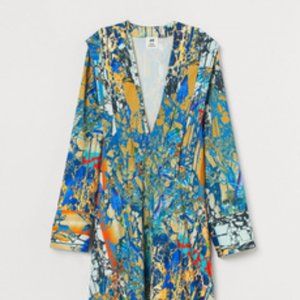 Dress with deep V-neck print, woven ankle-length d